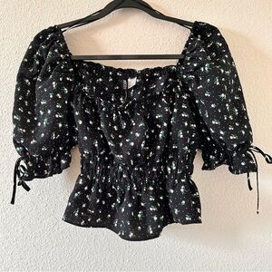 DIVIDED Milk Maid Puff Sleeve Peplum Off Shoulder Top Women Size Small